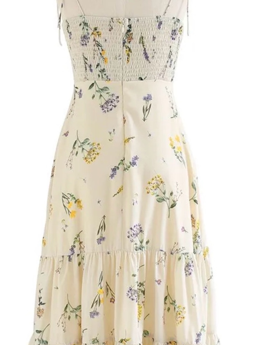 Delicate Floral Tie-Shoulder Midi Dress in Cream - Picture 3 of 3